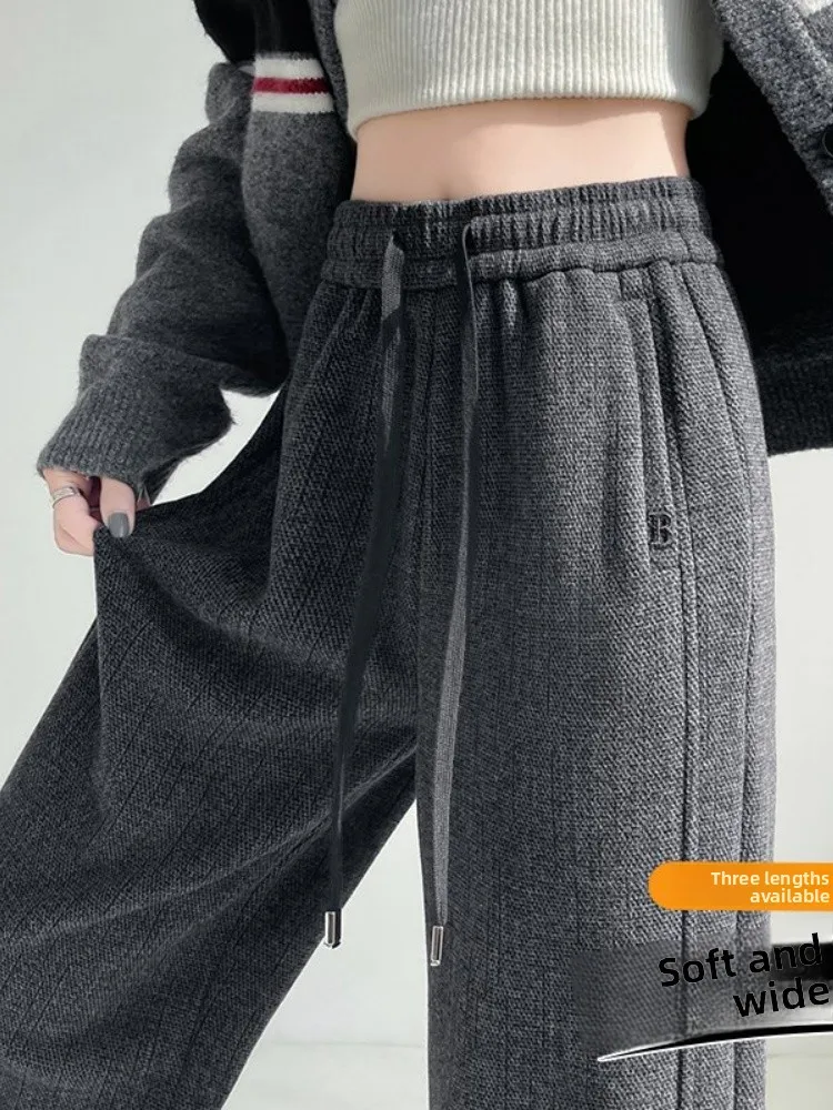 Pantalon drapé taille haute pour femme, jambe droite, nouilles de riz, doublé en Fce, jambes larges, pour les déplacements, automne et hiver