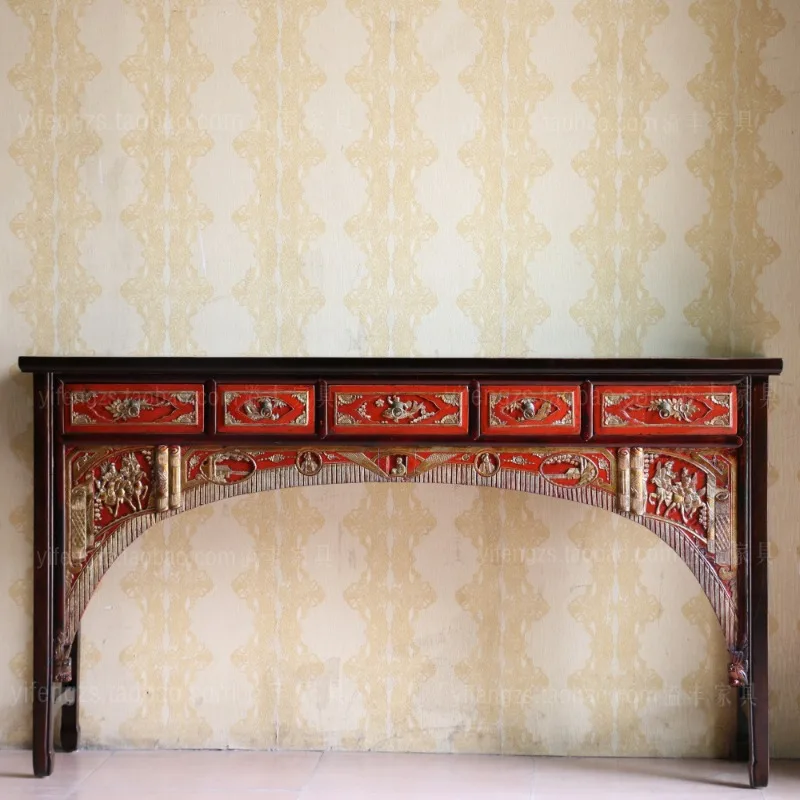 incense case, antique furniture, solid wood, elm, Chinese-style storage porch, bar counter, flat-head case table