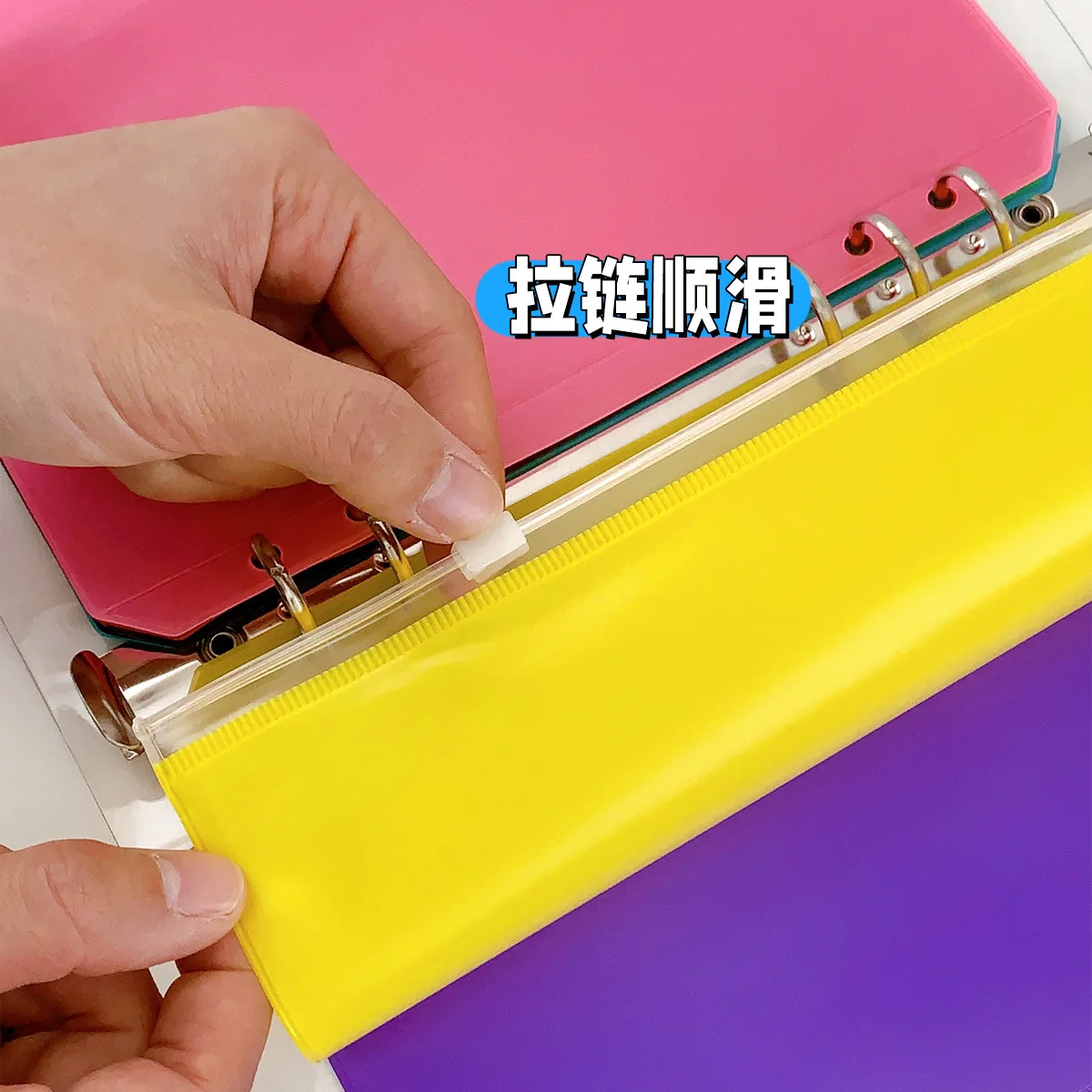 7 pezzi/confezione di cartelle tascabili con cerniera in PVC satinato classificato A5/A6 tinta unita - rosa/blu/nero