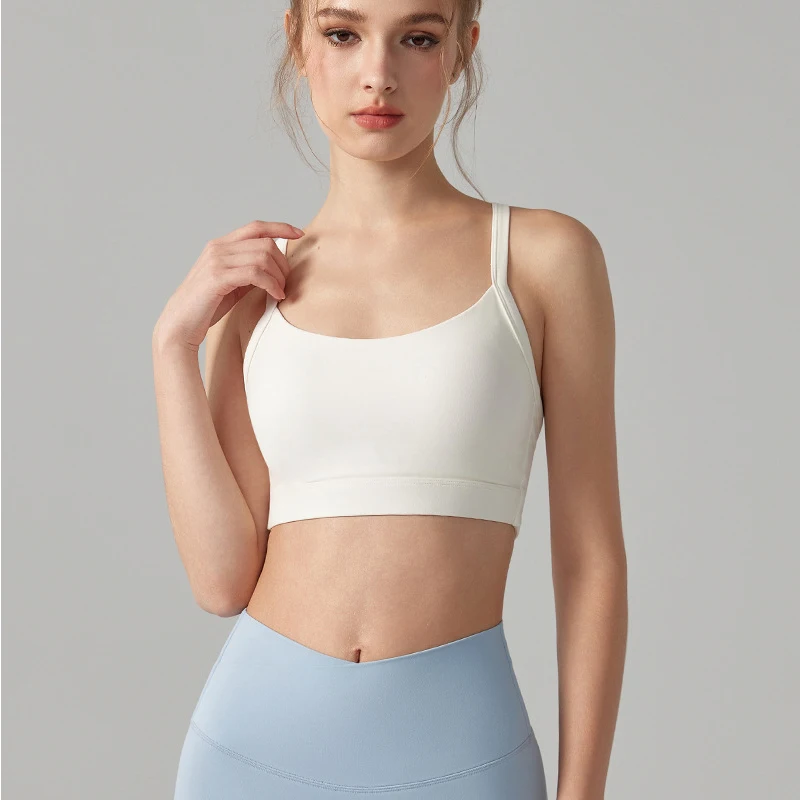 Damen-Yoga-Unterwäsche in Unifarben, Fitness-BH, weiches Sport-Top mit überkreuztem Rücken und Push-up-Effekt, mit Brustpolster, Yoga-Top, Sport-Crop-Top. – Detail 22