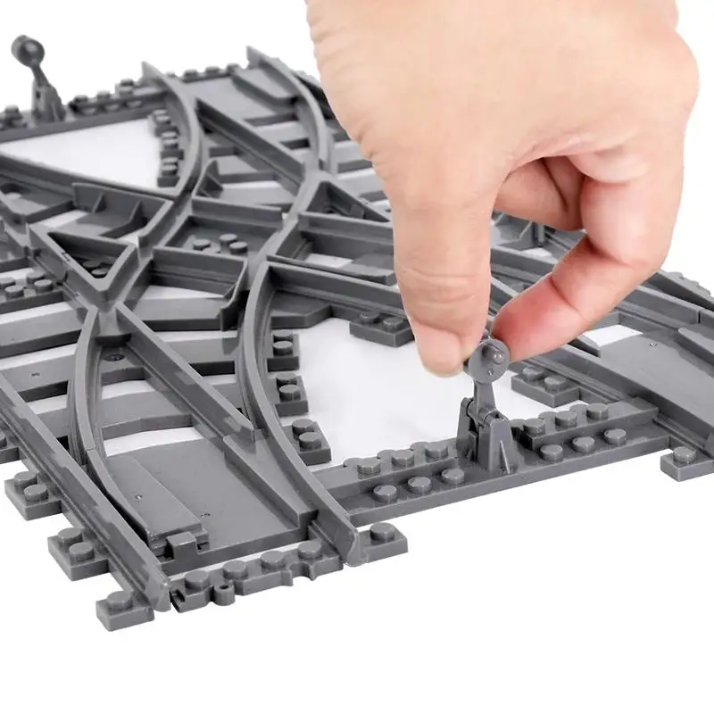 MOC Creative Expert Ideas City Train Tracks Straight Curved Switch Crossings Rails Bricks Building Blocks DIY Toys for kids gift