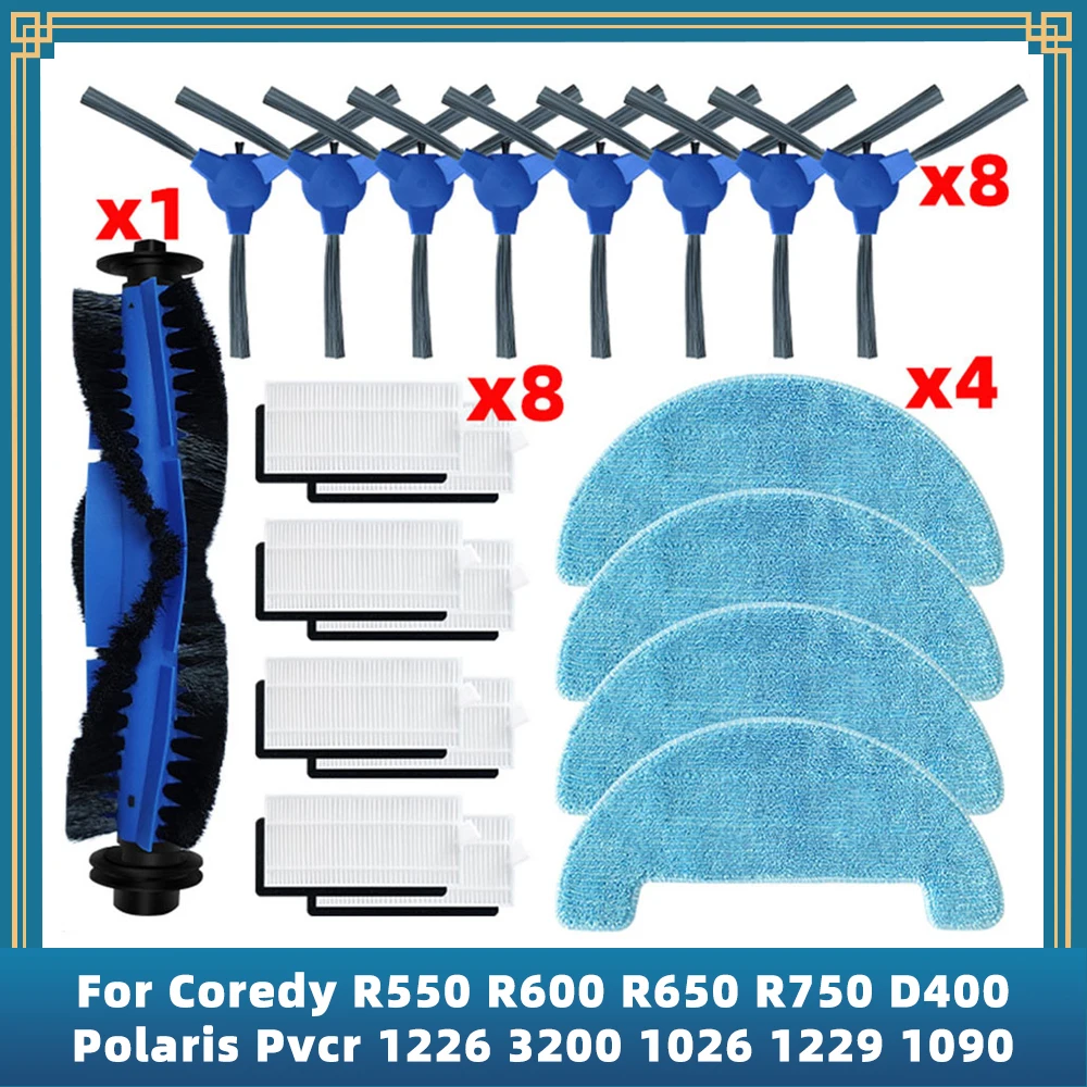 

For Coredy R550 R600 R650 R750 D400 Polaris Pvcr 1226 3200 1026 1229 1090 1050 Spare Parts Main Side Brush Hepa Filter Mop Rag