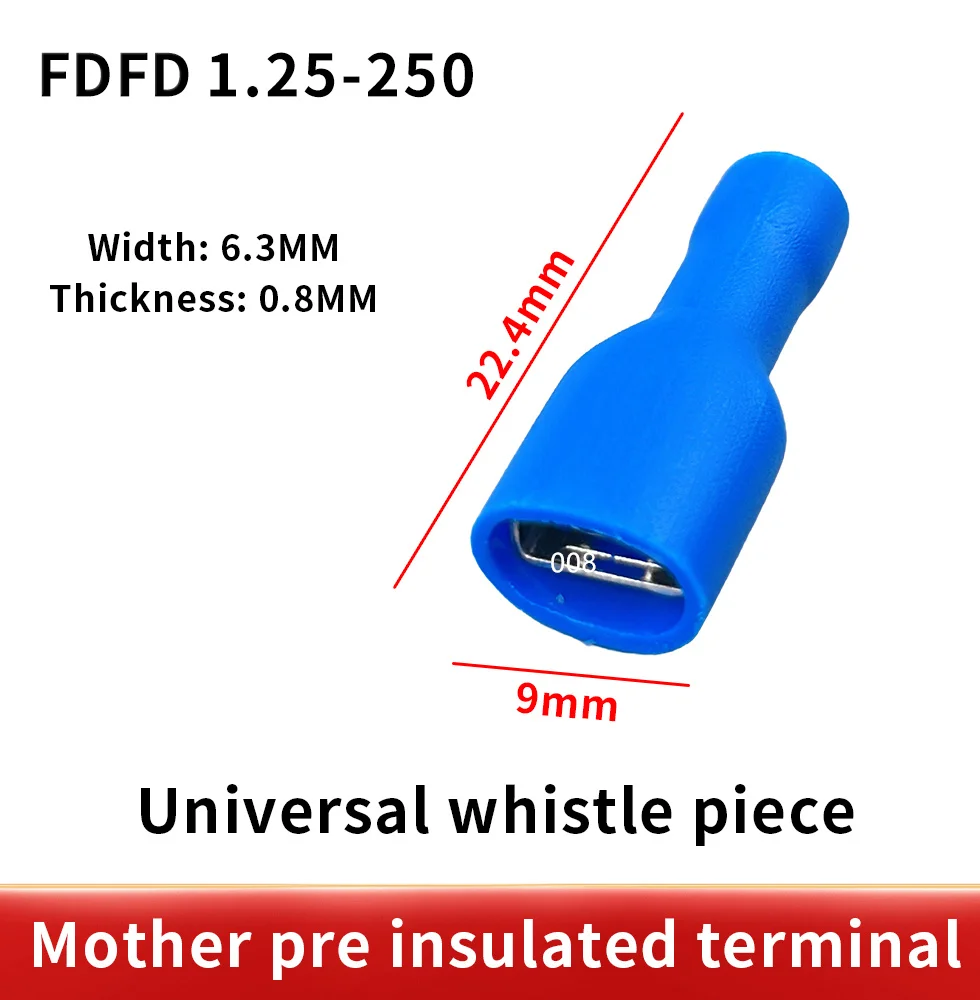 faston FDFD2-250 25 blue + 25 Red 6.3mm Insulated Spade Crimp Wire Cable Connector Terminal Male