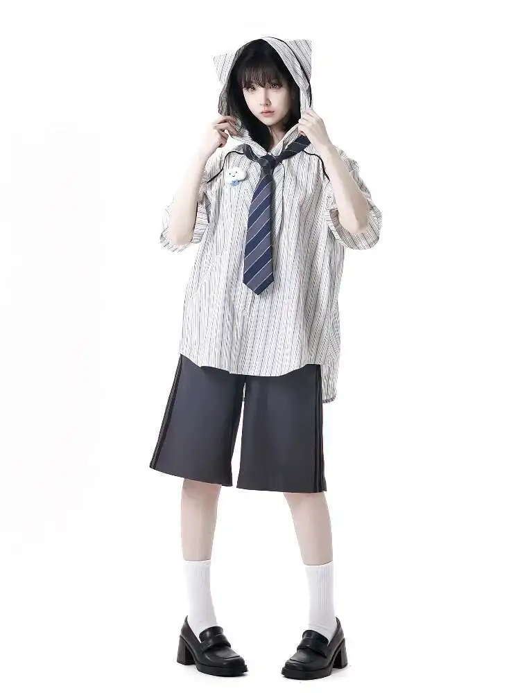 Women Striped Shirts Summer Striped Casual Shirt Design Set Youthful And Playful Casual Short Sleeve Shirts