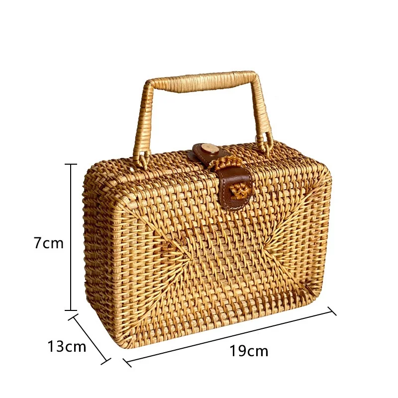 Hand-Knitted Cross-Body Bag Vintage Fashion Shoulder Bag Straw Round Bag Mini Bucket Bag PU Leather Shoulder Strap Bag Weave Bag