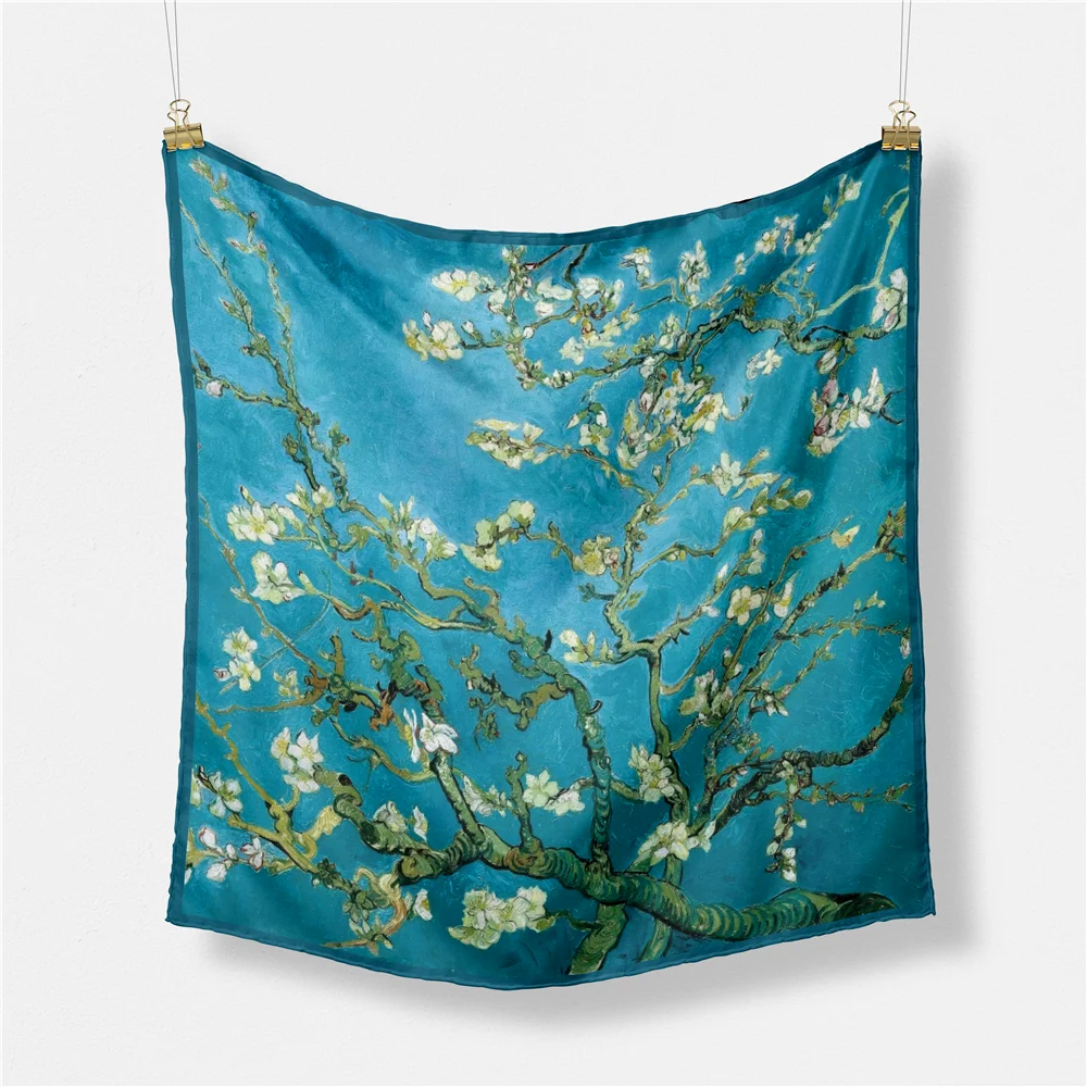 Van gogh obraz olejny jedwabny szalik moda damska szalik 53cm kwadratowe szaliki szalik na głowę krawat na szyję profesjonalna szalik