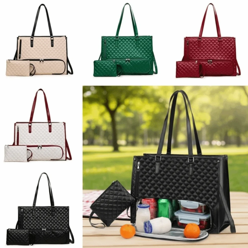 2-in-1 Laptop Lunch Tote Bag Lunch Box 15.6inch Multifunctional Laptop Handbag Leather Shoulder Strap Portable Laptop Bags