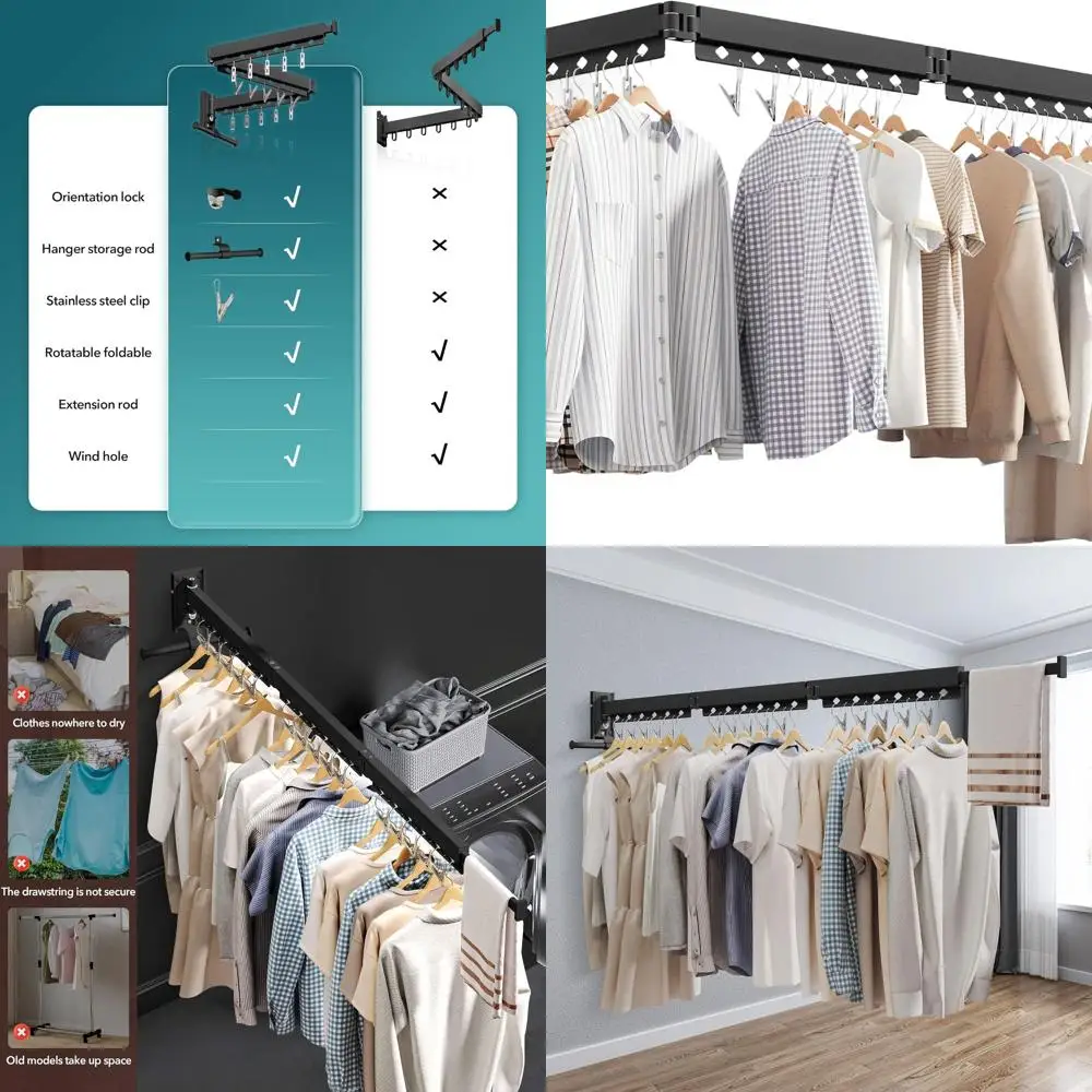 

Space-Saving Aluminum Retractable Clothes Rack with Windproof Holes and Clips