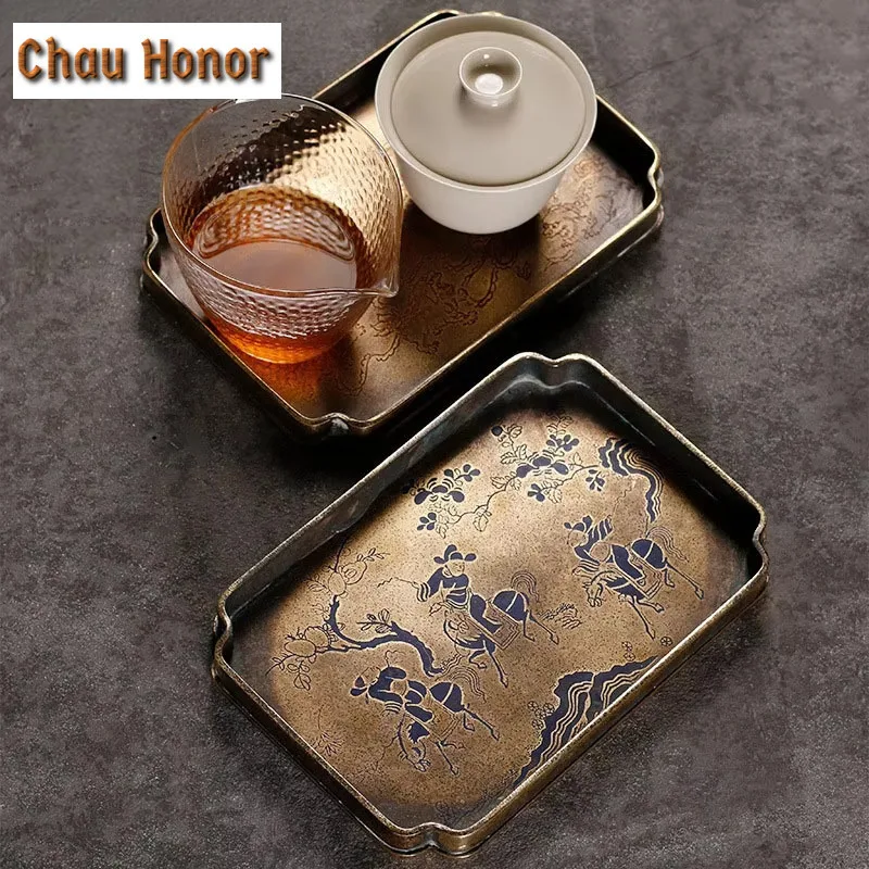 

Boutique Antique Hand-painted Pure Copper Tea Trays Handmade Household Dry Foam Table Kung Fu Tea Set Tea Ceremony Accessories