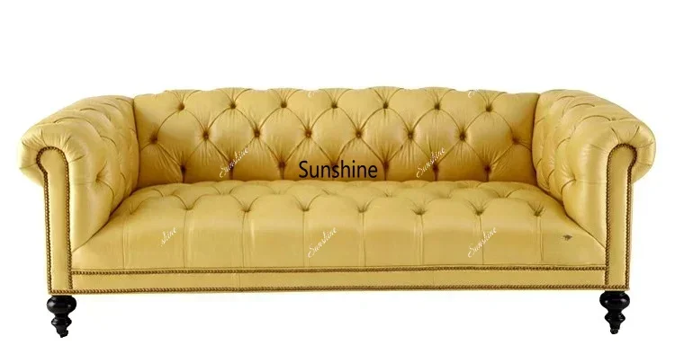 European neoclassical three-person sofa, villa microfiber leather living room furnitureT*