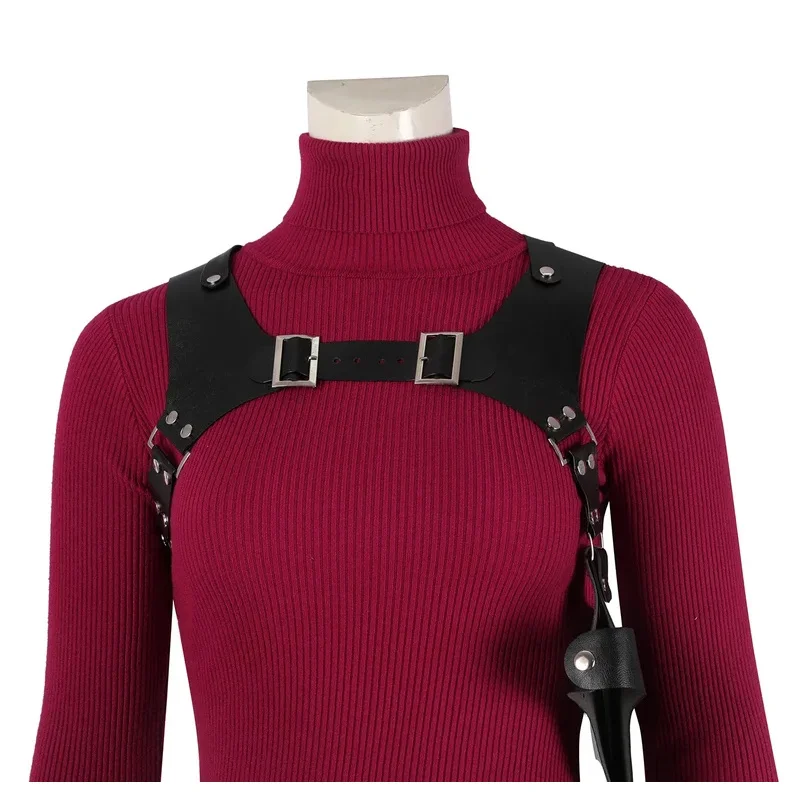 الأحمر Ada Wong زي لعبة تأثيري محبوك أعلى الملحقات مجموعة كاملة للمقيمين 4 يتوهم هالوين المرأة أنيمي اللباس kn.7