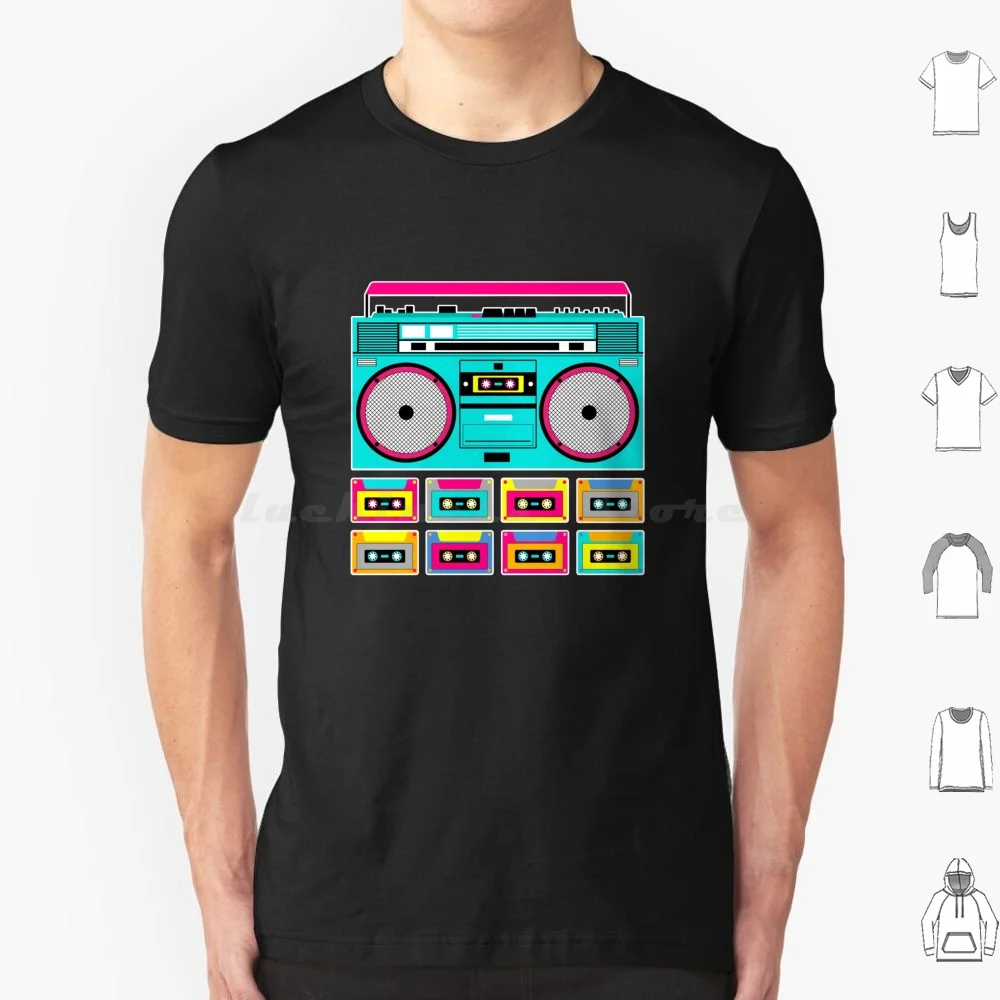 Psychedelic 80's / 90's Boombox & Tapes T Shirt 6xl Cotton Cool Tee Boombox Neon Tapes Cassettes Cassette Tapes Retro 80s 90s