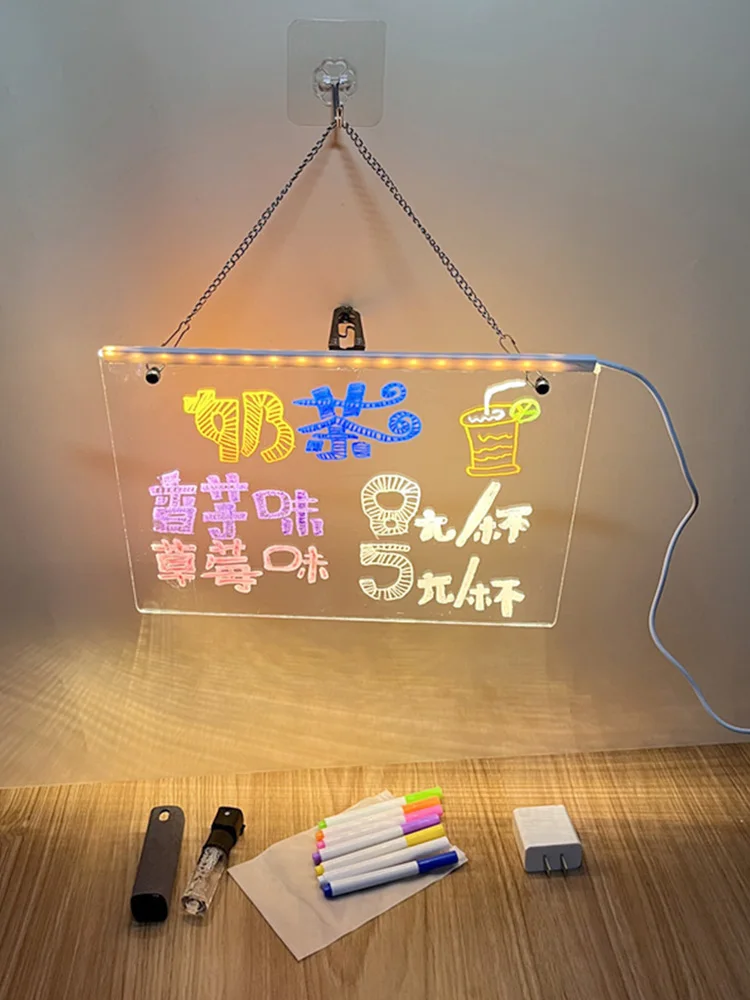 Hot Sale Acrylic Blackboard Led Erasable Handwriting Board for Message hang Wall decoration/advertising In Stock(600x400mm)