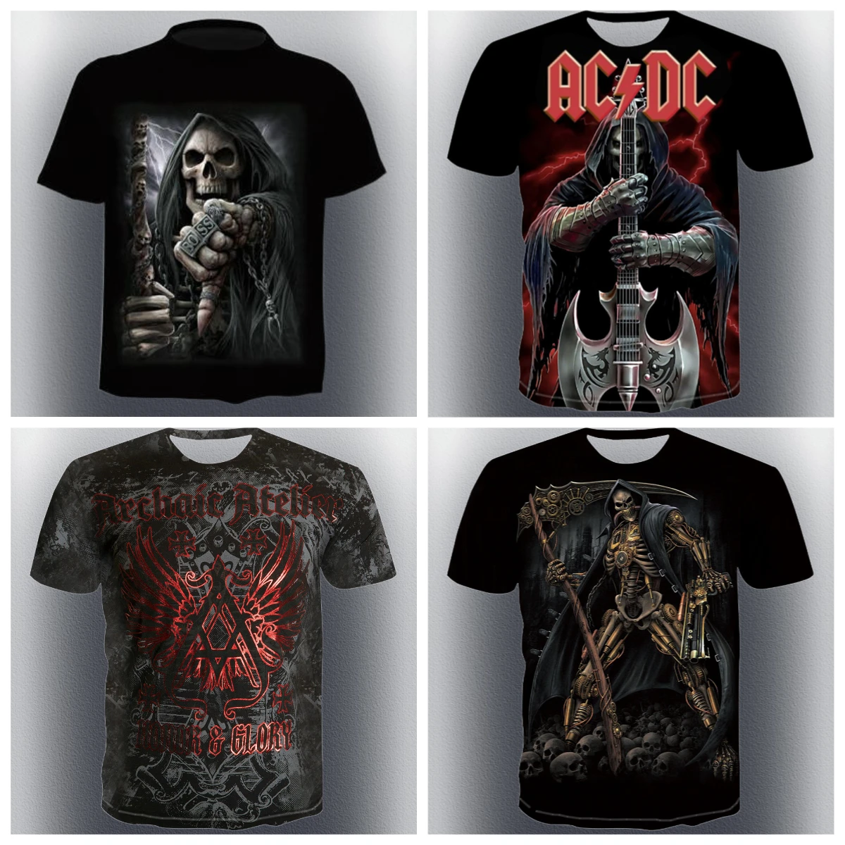 

2025 Summer Hot-selling Men's Retro ACDC Skull Fashion Trend Quick-drying T-shirt Motorcycle Men's Comfortable Loose Casual Y2k