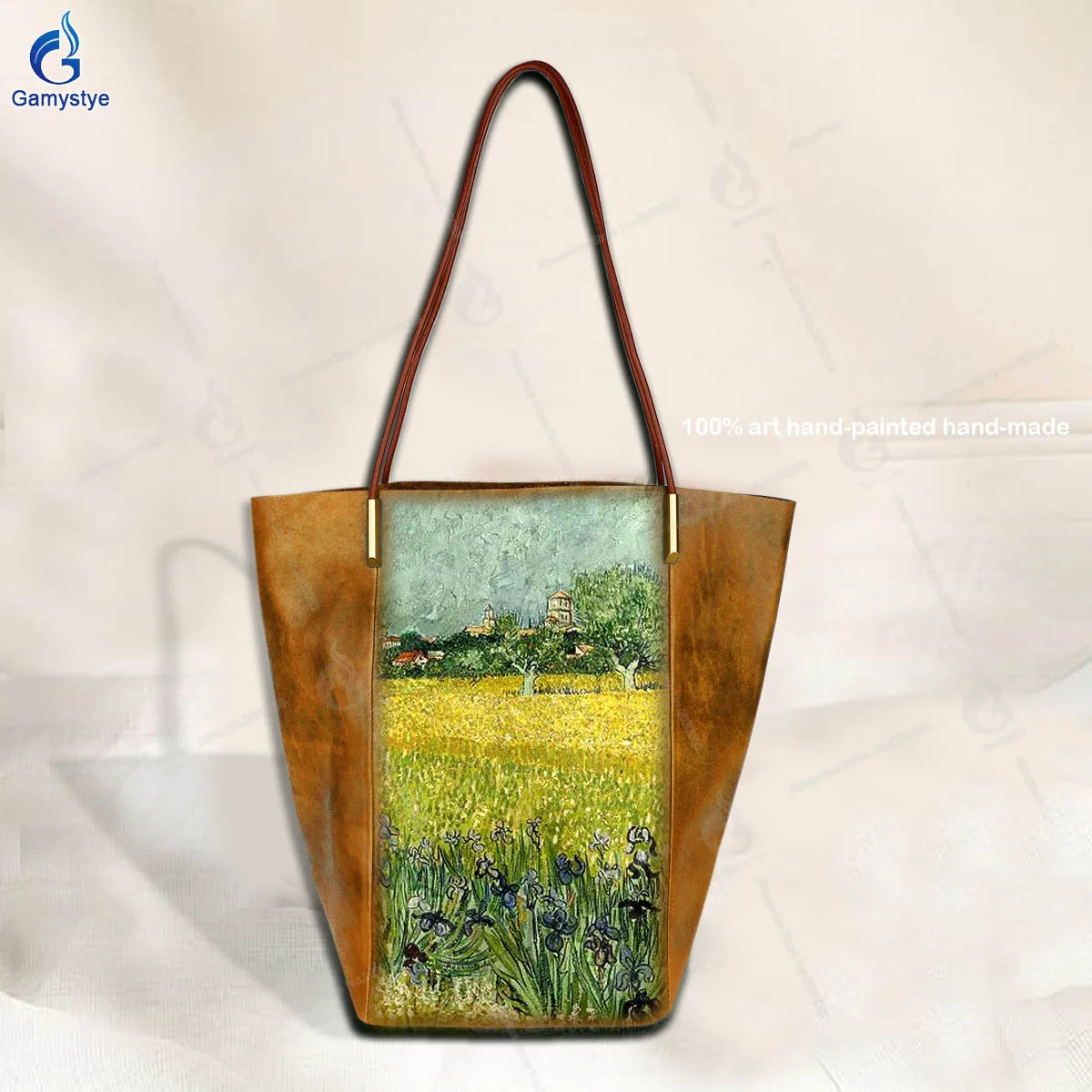 

Women'S Fashion Bags Luxury Designer Brands Golden wheat fields Messenger Bag Art Hand-Painting Customize Totes Genuine Leather