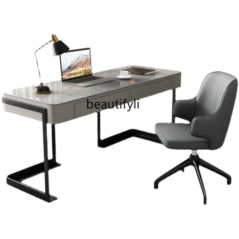 Nordic Light Luxury Modern Designer Italian Minimalist Desk Home Office Stone Plate Laptop Desk