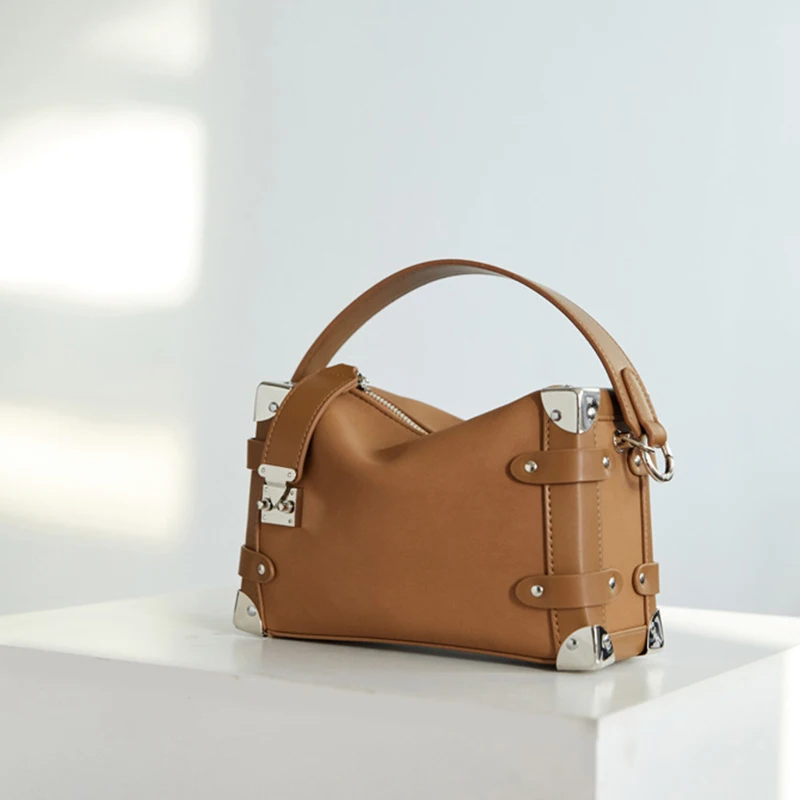 Soft Leather Double Chain Bag Textured Large Capacity High Quality Button Nail Square Fashion Khaki Women Shoulder Crossbody