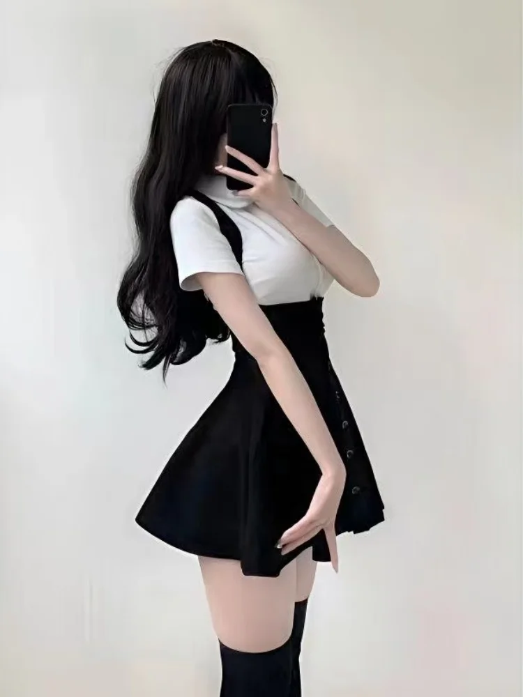 Summer New Sweet Spicy Short  Collar Two-Piece Set Miniature Girl School Style Skirt And Blouse Set Trendy Fashion Ensemble