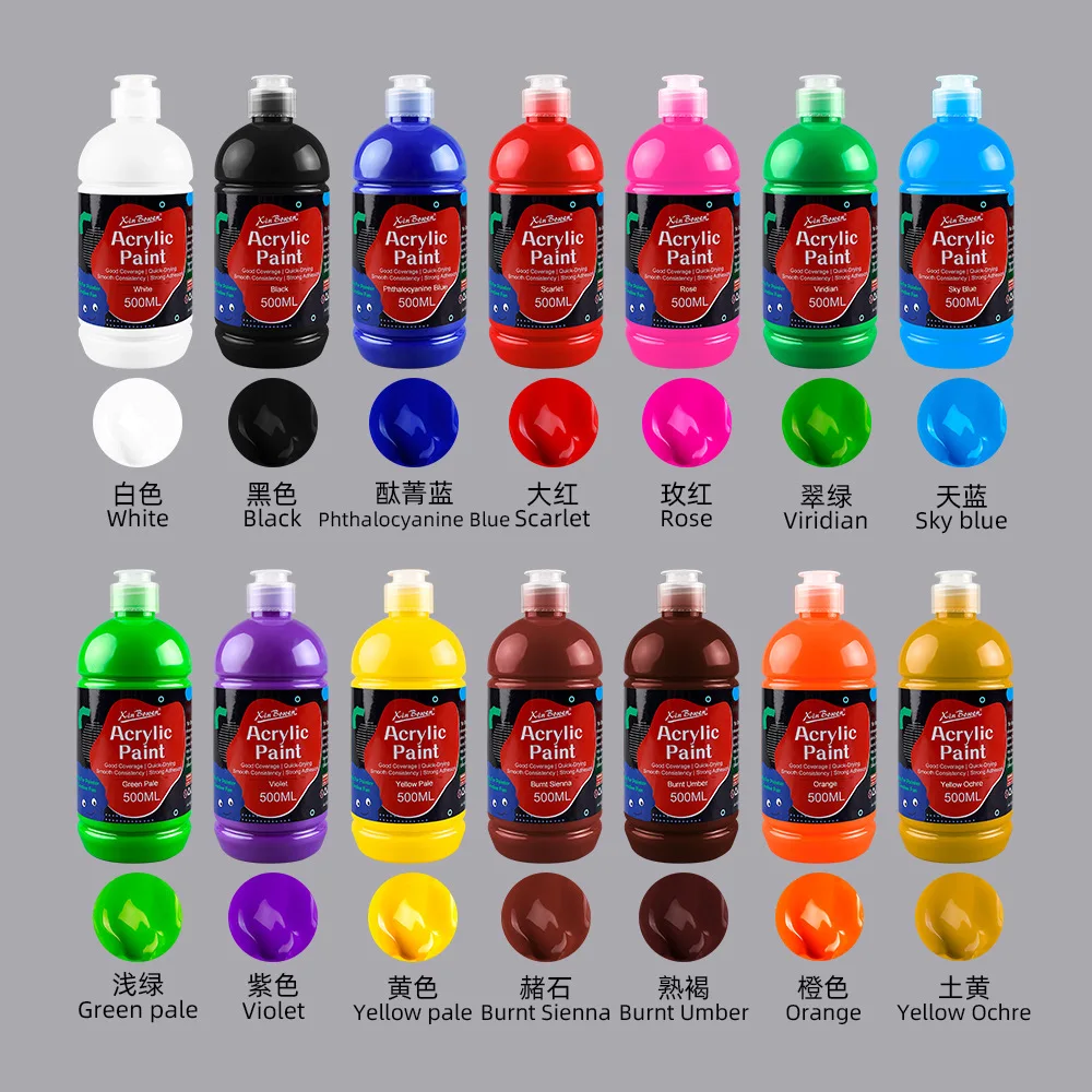 500ml Acrylic Paint, Waterproof Quick-Drying Art Paint for Canvas Wall Mural DIY Crafts, Non-Toxic Pigment for Students & Kids
