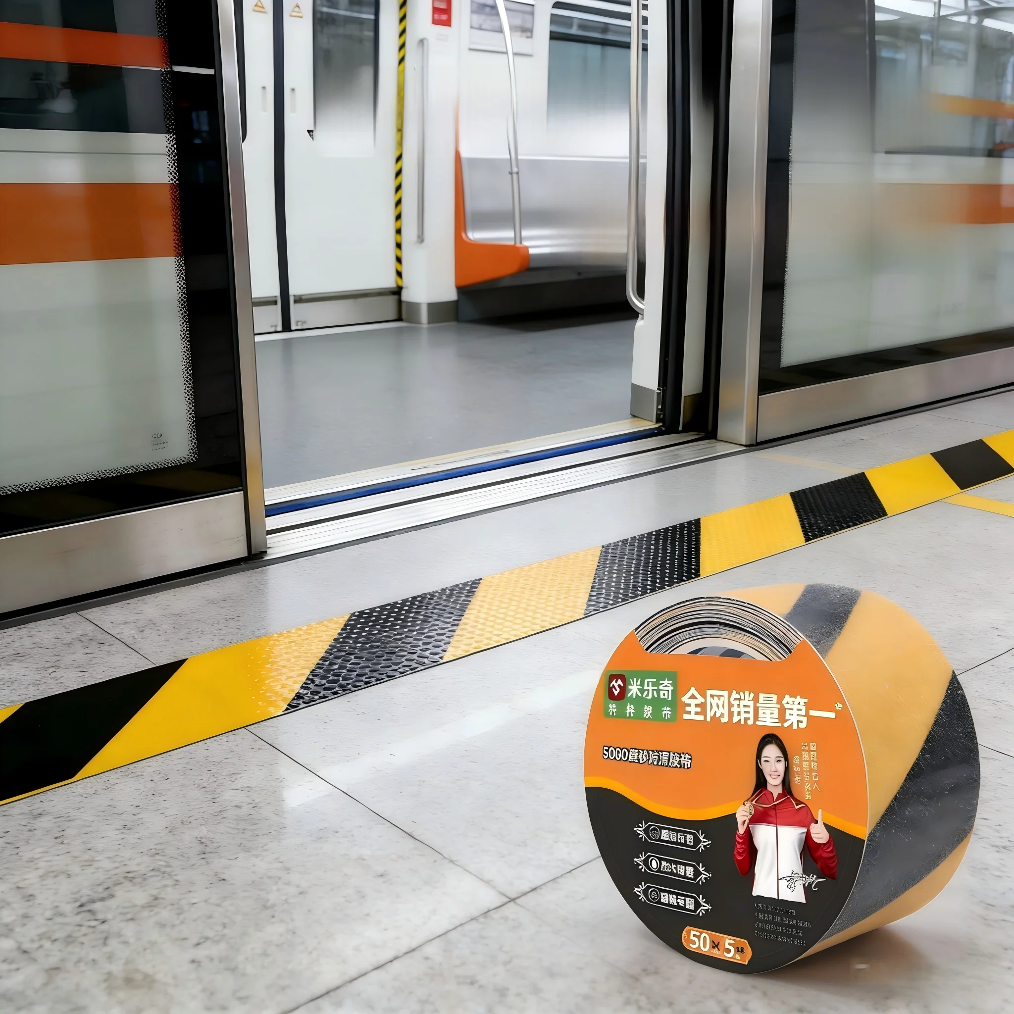 

High Stickiness Self Adhesive Warning Tape Thickened Pvc Anti Slip Metro Entrance Floor Sticker Wear Resistant Safety Mark