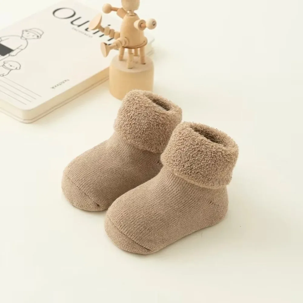 

New 0-3Year Kids Woolen Socks Looped Winter Thick Warm Snow Floor Socks Solid Color Velvet Lining Toddler Baby Socks
