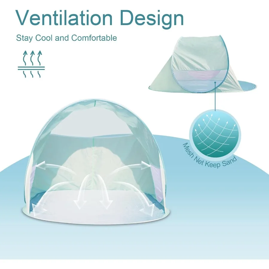 خيمة شاطئ منبثقة 50+ بعامل حماية من أشعة الشمس الفورية تتسع لـ 23 شخصًا مع مظلة مقاومة للماء بزاوية 360 درجة وخفيفة الوزن ومحمولة للشمس