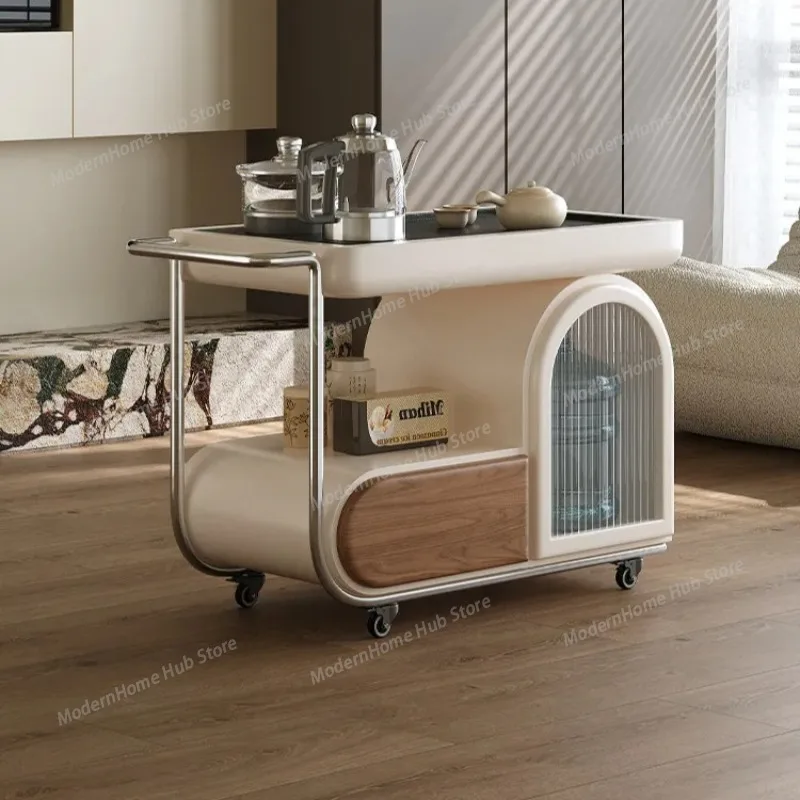 Movable home coffee table, sofa side table, leisure balcony, tea table, kettle integrated trolley Living Room Furniture