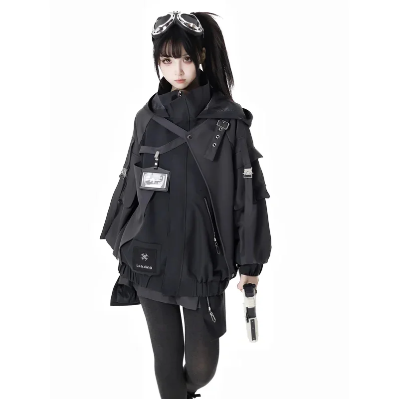 

Euro 7 Cos Women Long Cargo Jacket Pants Set Crop Top Short Hoodies Skirts Black And Gray Design Wrinkle Resistan 【【【2