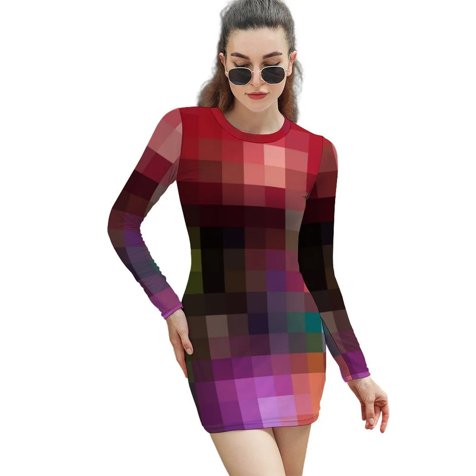 

Pixelated Baubles Long-Sleeved Sheath Dress women clothes Clothing Elegant gown