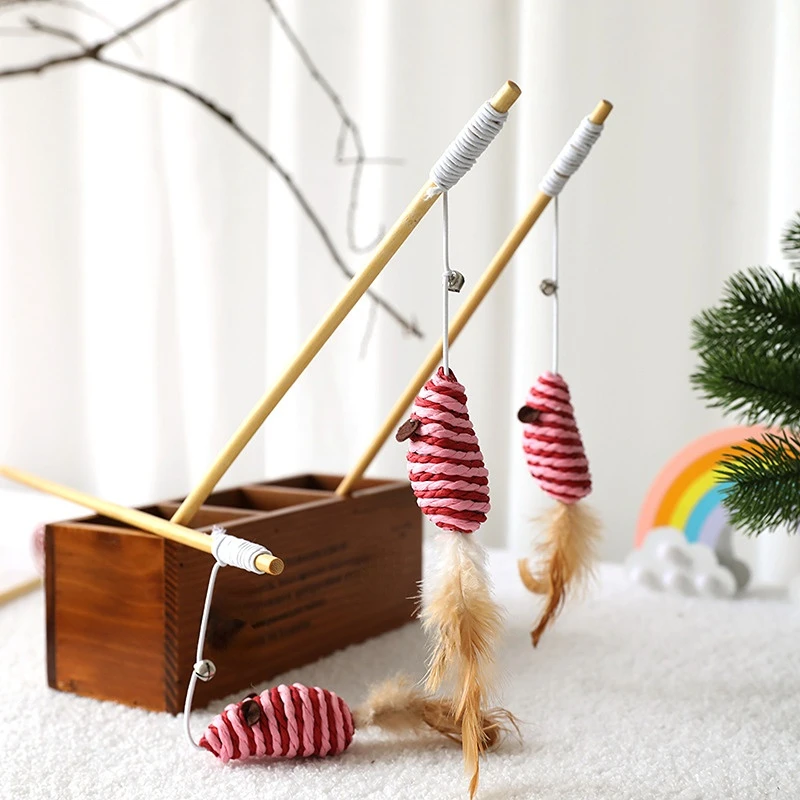 1PC Teaser Feather Toys Kitten Funny Colorful Rod Cat Wand Toys Wood Pet Cat Toys bastone interattivo Pet Cat Supplies