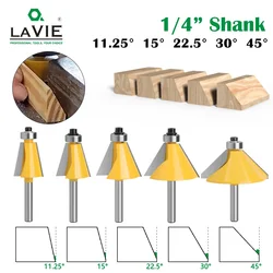 LAVIE-Router Bit para Carpintaria, Fresagem Bits de corte, chanfro e chanfro, 1PC, 1/4 na haste, 11,25, 15, 22,5, 30, 45 graus, dois flauta