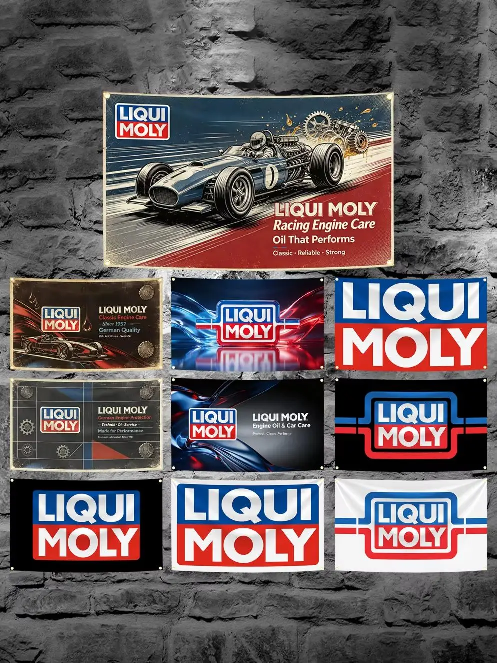60x90cm 90x150cm 120x180cm Liqui Moly Flagge Deutsches Motoröl Wandteppich Polyester Banner Auto Garage Werkstatt Wanddekoration