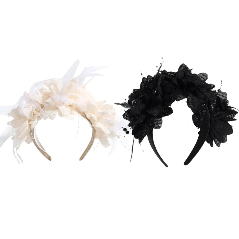 

Elegant Beaded Flower Crown Hairband for Wedding Flower Headbands Bride Floral Hair Hoop Women Floral Garlands Hair Wreath