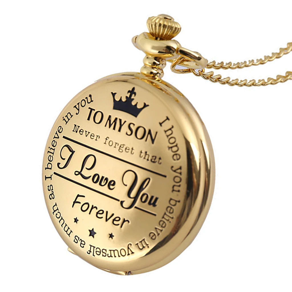 

Luxury To My Son I Love You Carving Quartz Pocket Watch for Son Boys Engraved Case Fob Chain Clock for Children Birthday Gift