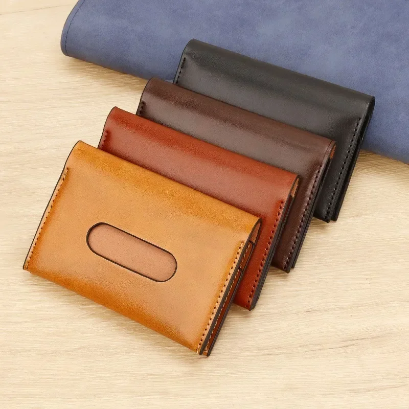 Minimalist Slim Credit Card Holder with Hollow-out ID Window Men's Small PU Leather Card Case Business Bifold Wallet for Men