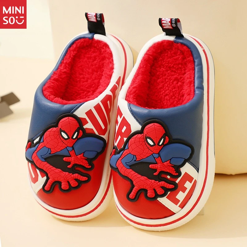 

Детские тапочки из искусственной кожи «Человек-паук» для мальчиков, водонепроницаемая, на толстой подошве, нескользящая, Marvel