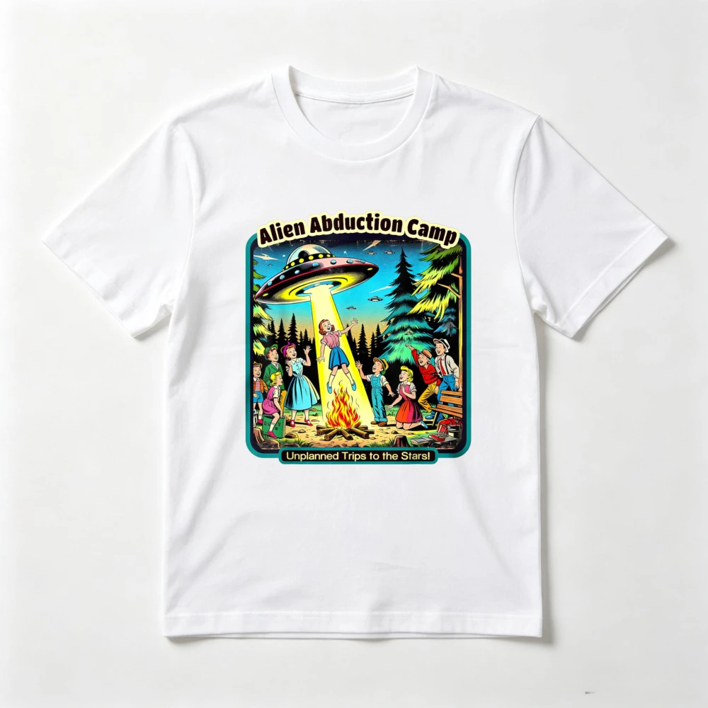Funny Vintage Alien Abduction UFO Alien Graphic Printed Man Women T-Shirt Short Sleeve Casual Fashion Humor Joke Meme Tees