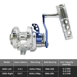Topline Fishing Jigging Reel CNC Aluminum Alloy Full Metal Jig Drum Reels Trolling Saltwater Fishing Reel 6.3:1 Max Drag 35kg