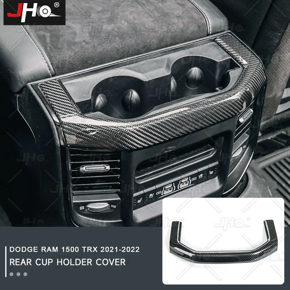 JHO Real Carbon Fiber Rear Seat Water Cup Holder Cover Decorate Trim Fit for Ram 1500 TRX 2022 2023 Interior Styling Accessories