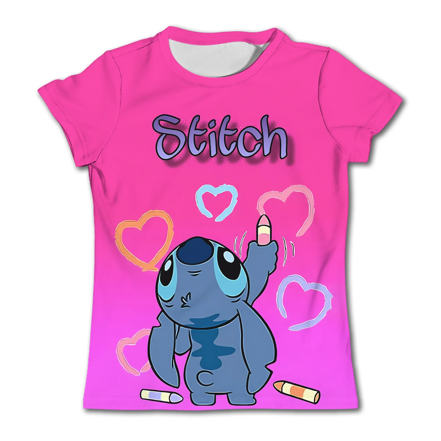 T-shirts for Children Girls Red Clothes Stitch Graphic Child Short Sleeve 3 To 12 Years Kids T Shirt Cute Cartoon Top Clothing