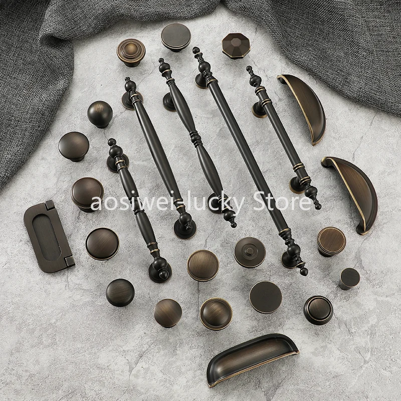 Tiradores de armario y armario de cobre antiguo amarillo americano Retro, tiradores de muebles de latón puro modernos de lujo ligero francés