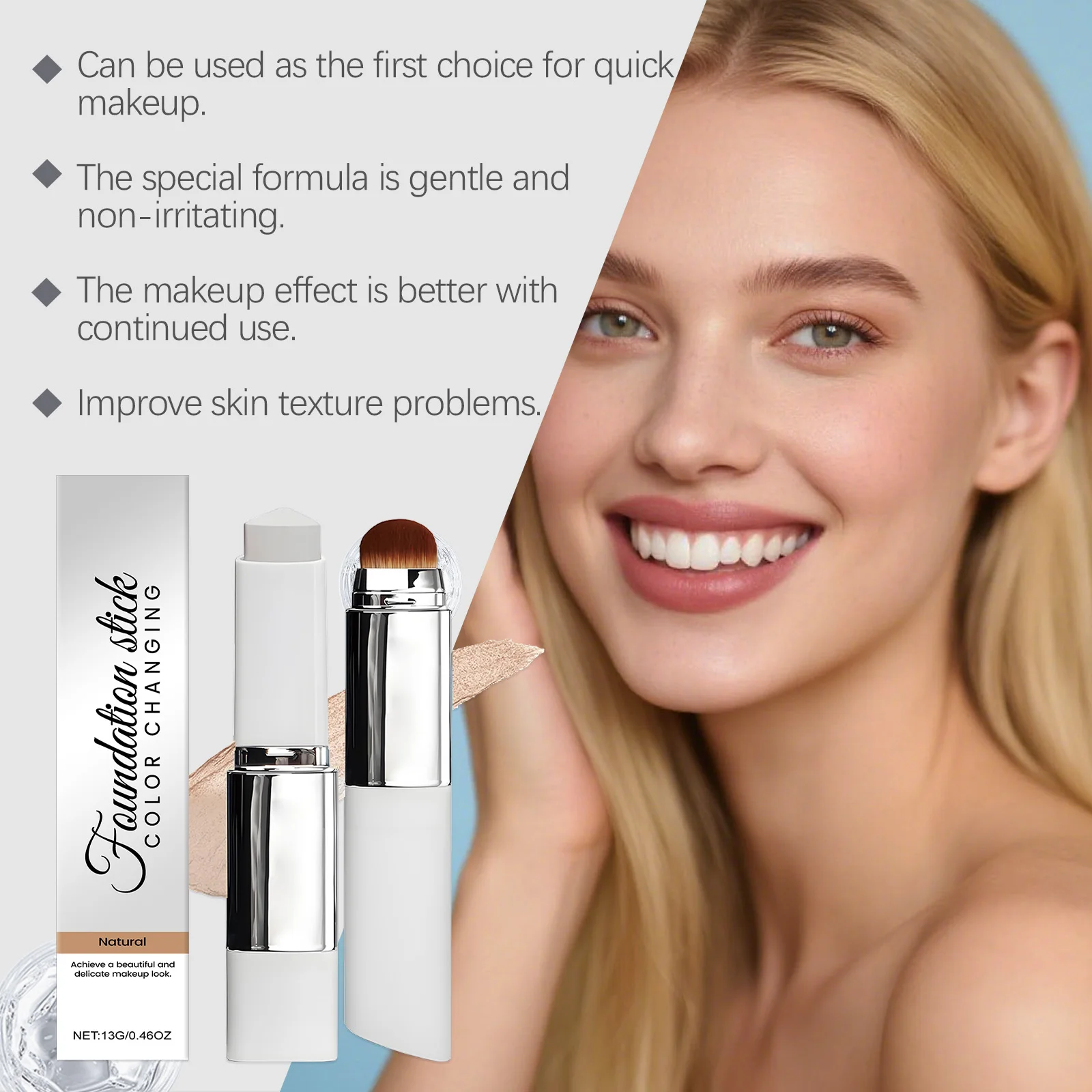 Color Changing Foundation Stick Waterproof Oil Control Even Skin Tone High Coverage Makeup Base Creamy Foundation with a Brush