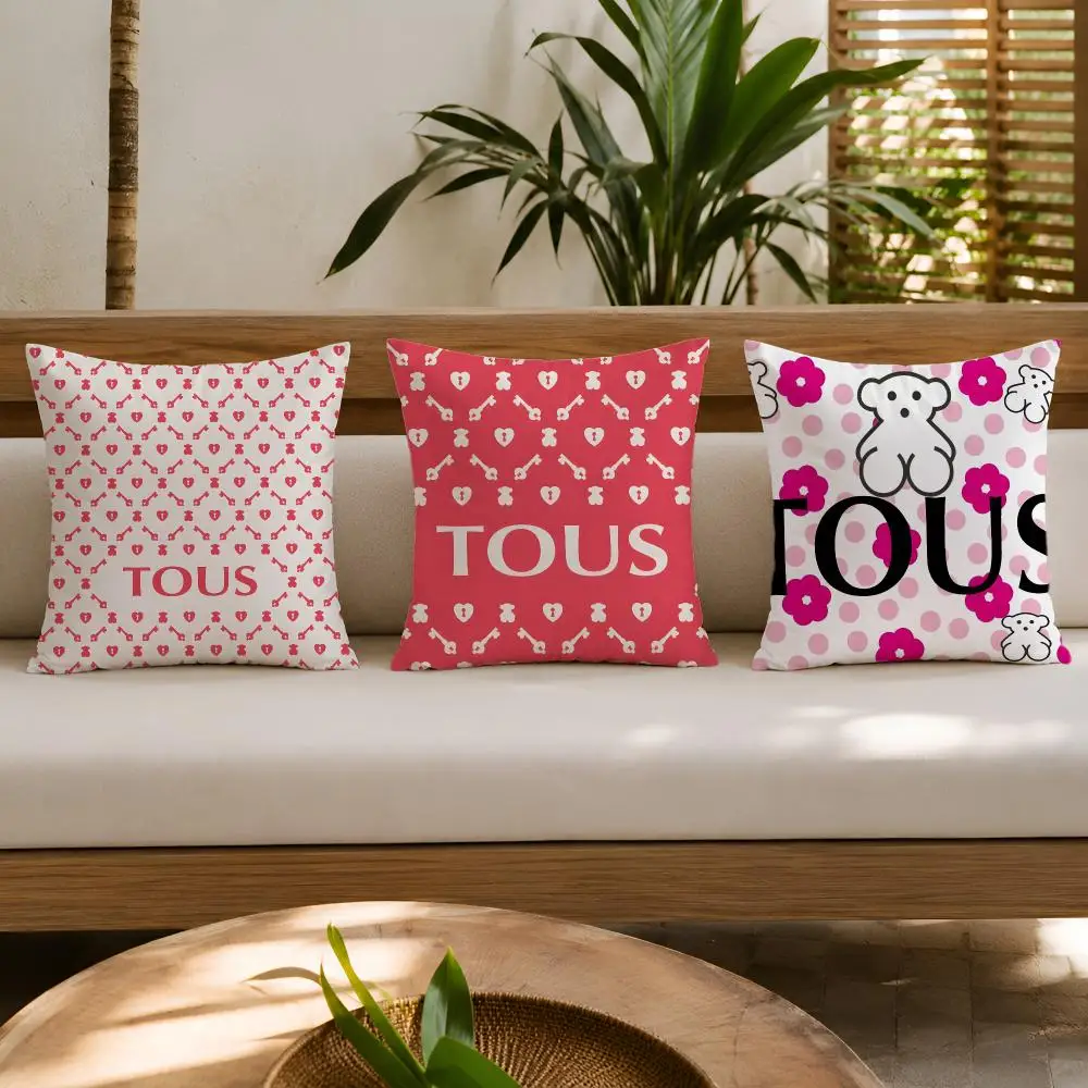 Fashion Logo T-tous Cushion Cover Double-Sided Plush Sofa Pillow Covers Organic Breathable Invisible Zipper