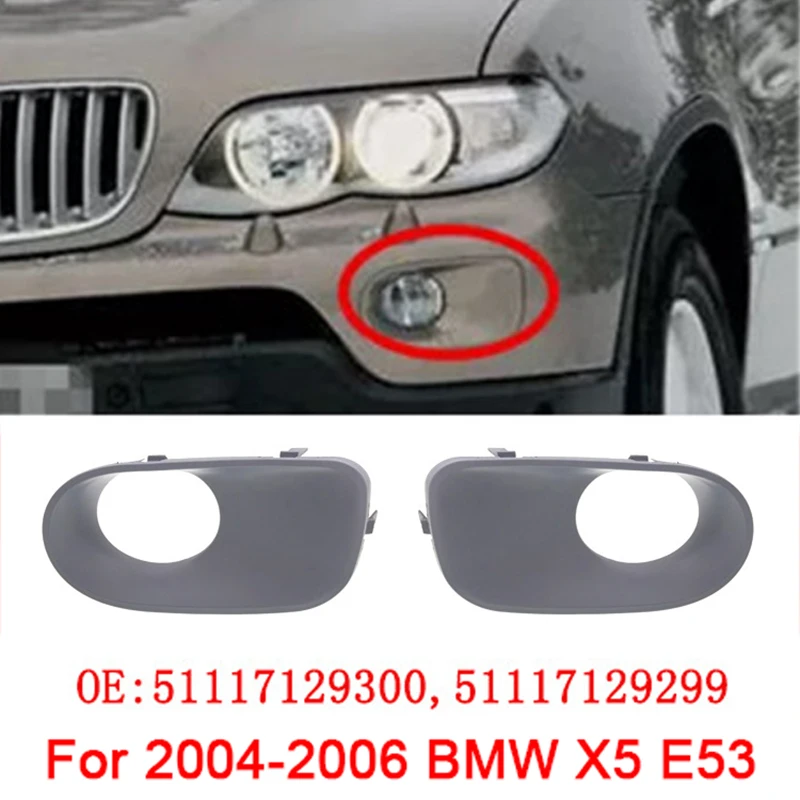 

ABS Car Front Bumper Fog Light Cover Lower Bezels Grille for 2004-2006 BMW X5 E53 51117129299 51117129300