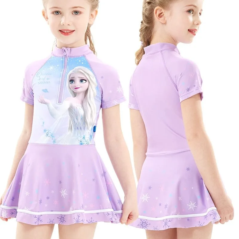 อะนิเมะ Disney series Frozen Elsa สําหรับเด็กและเด็กผู้หญิง ใหม่น่ารักสร้างสรรค์การ์ตูนรูปแบบแห้งเร็วระบายอากาศชุดว่ายน้ําชิ้นเดียว