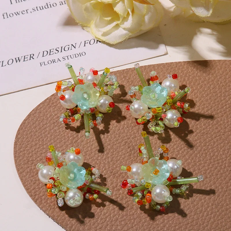 Shoe Charms 1 Piece Mint Mambo Glaze Clear Crystal Beaded Flower Cluster DIY Fresh Jelly Clog Decoration Korean Princess