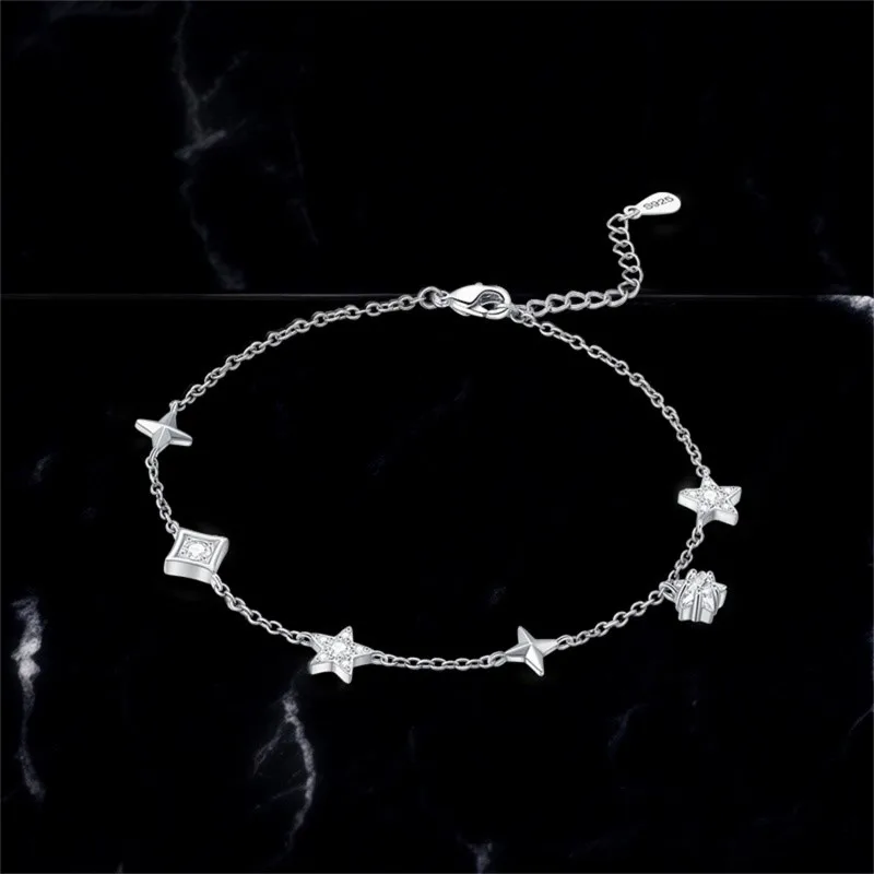 MISEFF 925 Sterling Silver Dissymmetry Anklet Star Zircon Chain Anklet Leg Bracelets Bodychain Jewelry Accessories Gifts - Image 4
