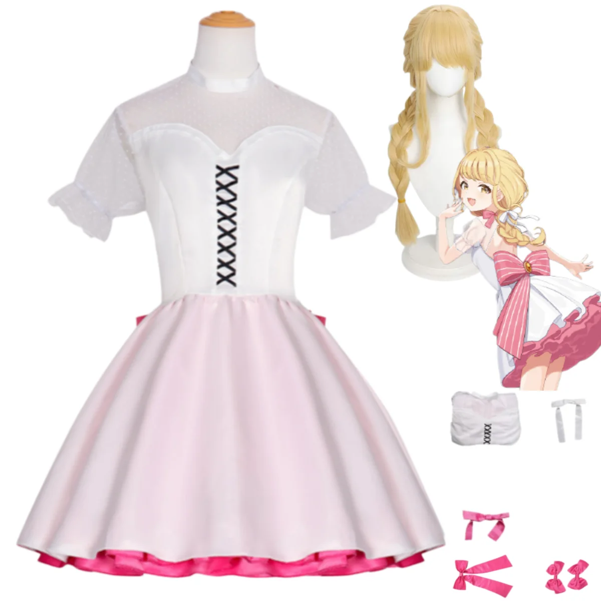 

Game Gakuen IDOLM@STER Fujita Kotone Cosplay Costume White Princess Dress Lolita Skirt Wig Woman Sexy Halloween Party Suit