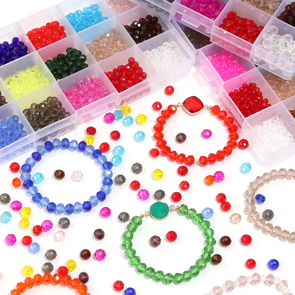 

Стеклянная бусина с гранями, 4/6/8 мм, 15 ячеек/коробка