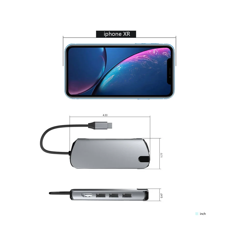 Multiport 4 5 7 8 9 11 Hub RJ45 HDMI 4K 60HZ AJ3.5 AUDIO HEADPHONE PORTS TF SD READER USB3 Adapter Free Shipping